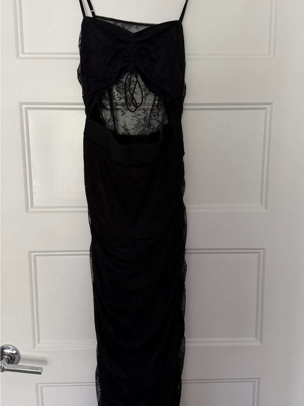 For Love & Lemons Black Ruched Cutout Midi Dress - Picture 4 of 6